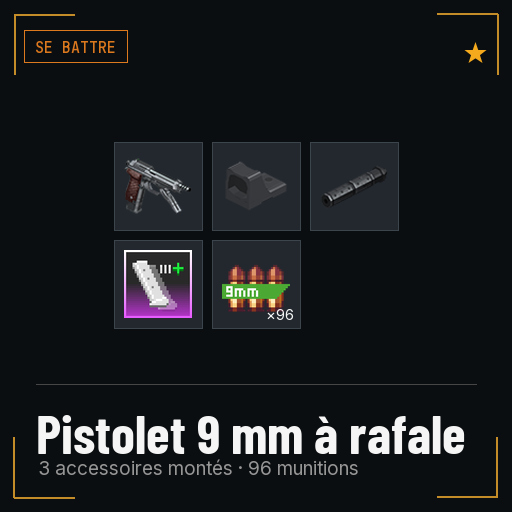Pistolet 9 mm à rafale équipé