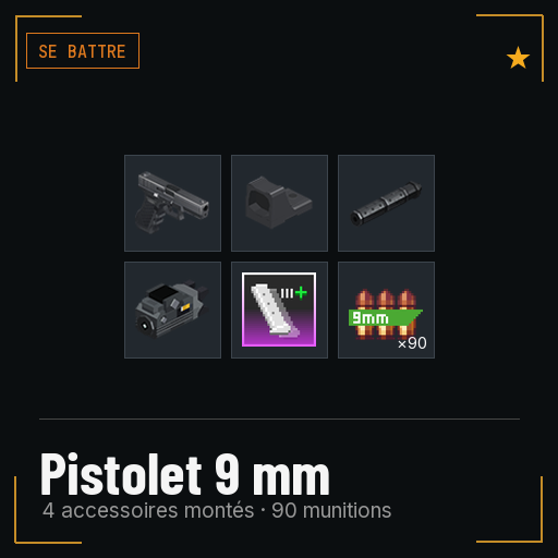 Pistolet 9 mm équipé