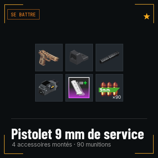 Pistolet 9 mm de service équipé