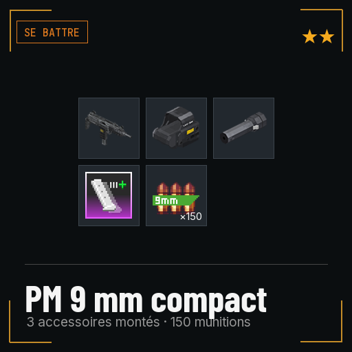PM 9 mm compact équipé